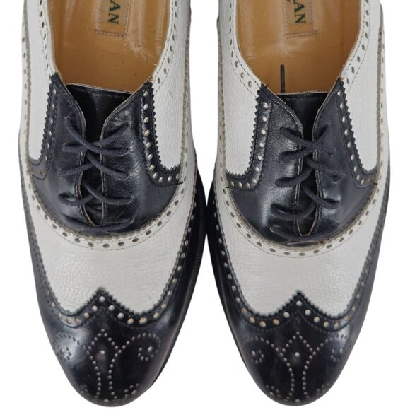 Vintage Bespoke Cole Haan Black White Leather Spectators 9.5 Italian Dress Shoes - Picture 12 of 15